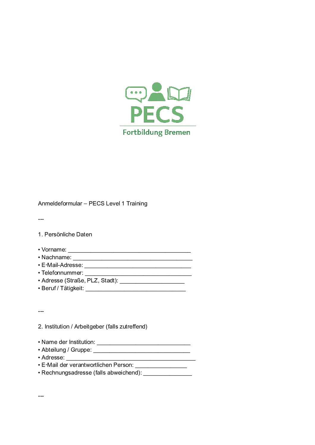 PECS Level 1 - Bremen (November 2026) Externe Anbieter